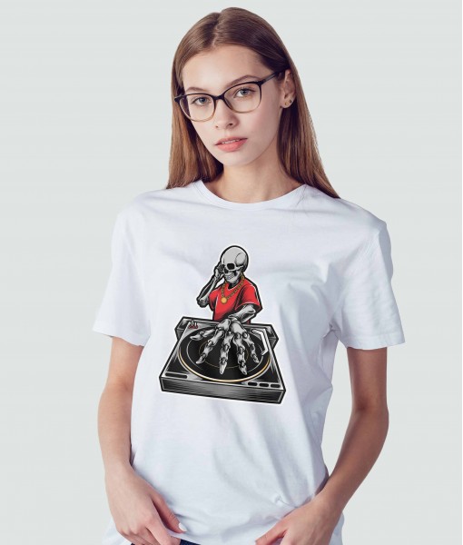 Дамска тениска с щампа Готика Skeleton DJ - TShirtArtShop.com